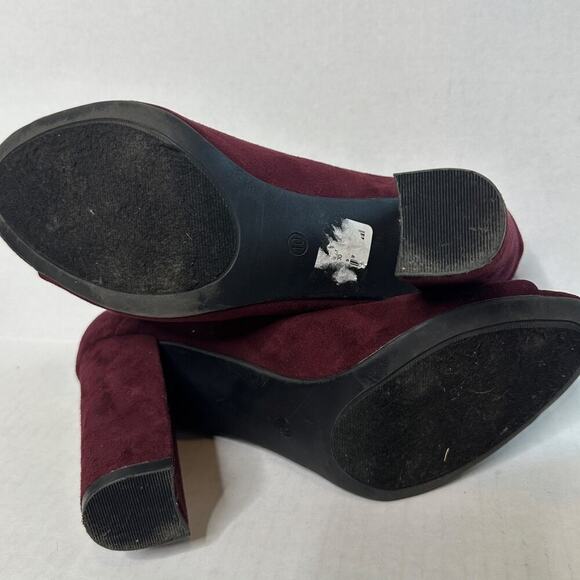 Size 10 Burgundy Red Ankle Strap Peep Toe Mary Jane Block High Heels Shoes Work - Picture 11 of 12